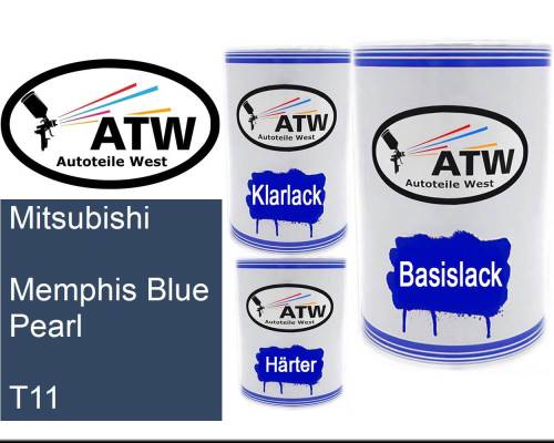 Mitsubishi, Memphis Blue Pearl, T11: 500ml Lackdose + 500ml Klarlack + 250ml Härter - Set, von ATW Autoteile West.